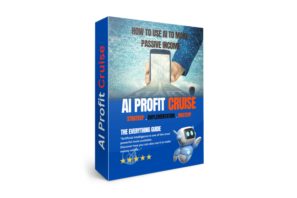 AI Profit Cruise box packaging with a futuristic design, promoting the strategy and mastery for online business automation.