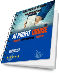 AI Profit Cruise spiral-bound checklist, offering a step-by-step guide for implementing AI in online workflows.