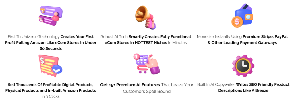 StorePal AI capabilities including AI-powered store creation, built-in traffic generation, and premium product description writing.